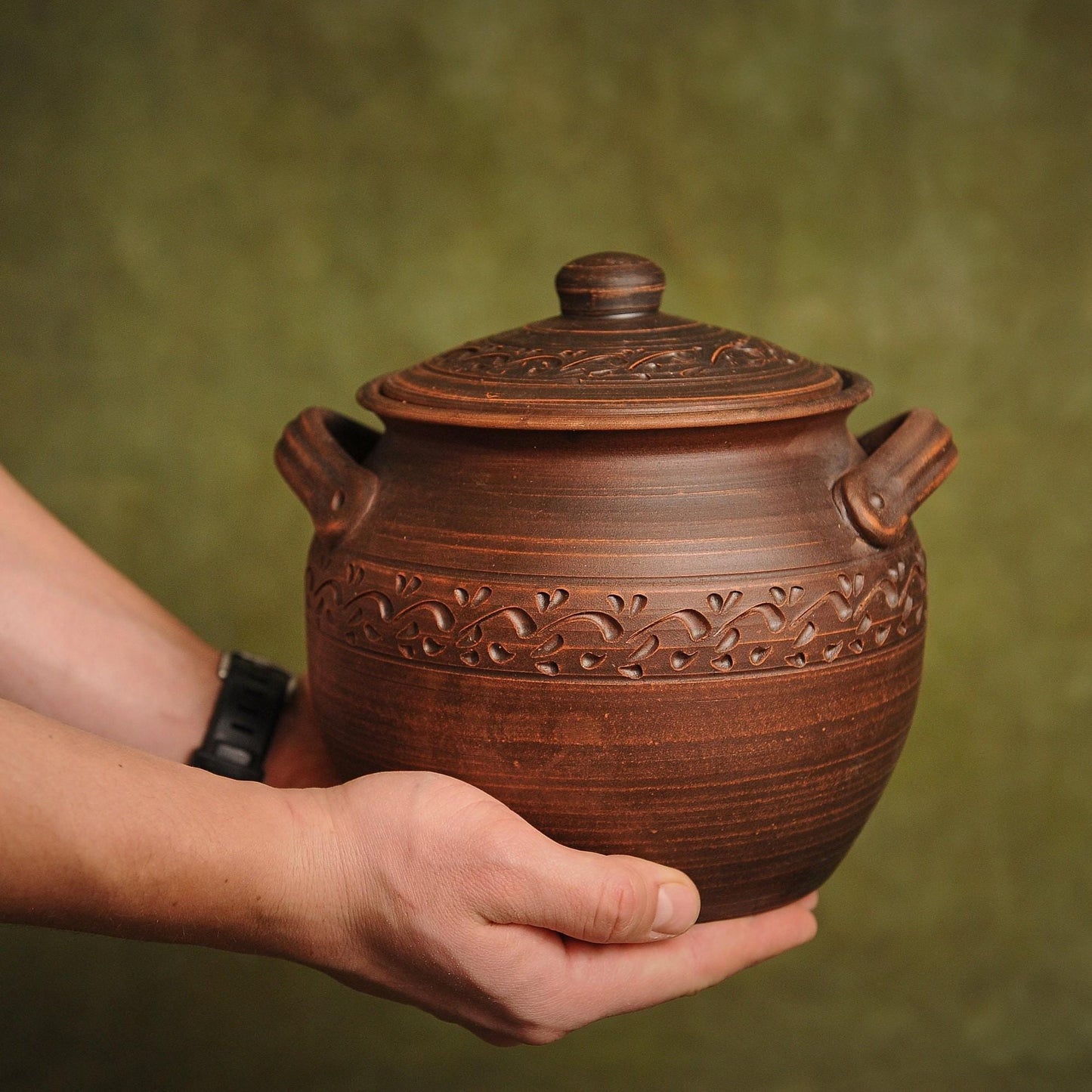 Handmade Clay Pot with Lid: Red Ceramic Cooking Bread Baker, Yogurt and Bean Cookware