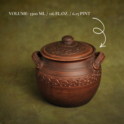 Handmade Clay Pot with Lid: Red Ceramic Cooking Bread Baker, Yogurt and Bean Cookware