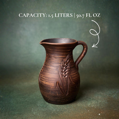 Clay Pitcher: Handmade Terracotta Water Jug, Large Unglazed Ceramic Pottery