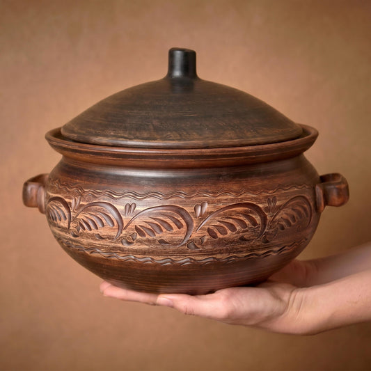 Handmade Ceramic Bread Baker: Organic Red Clay Dutch Oven (6000ml)