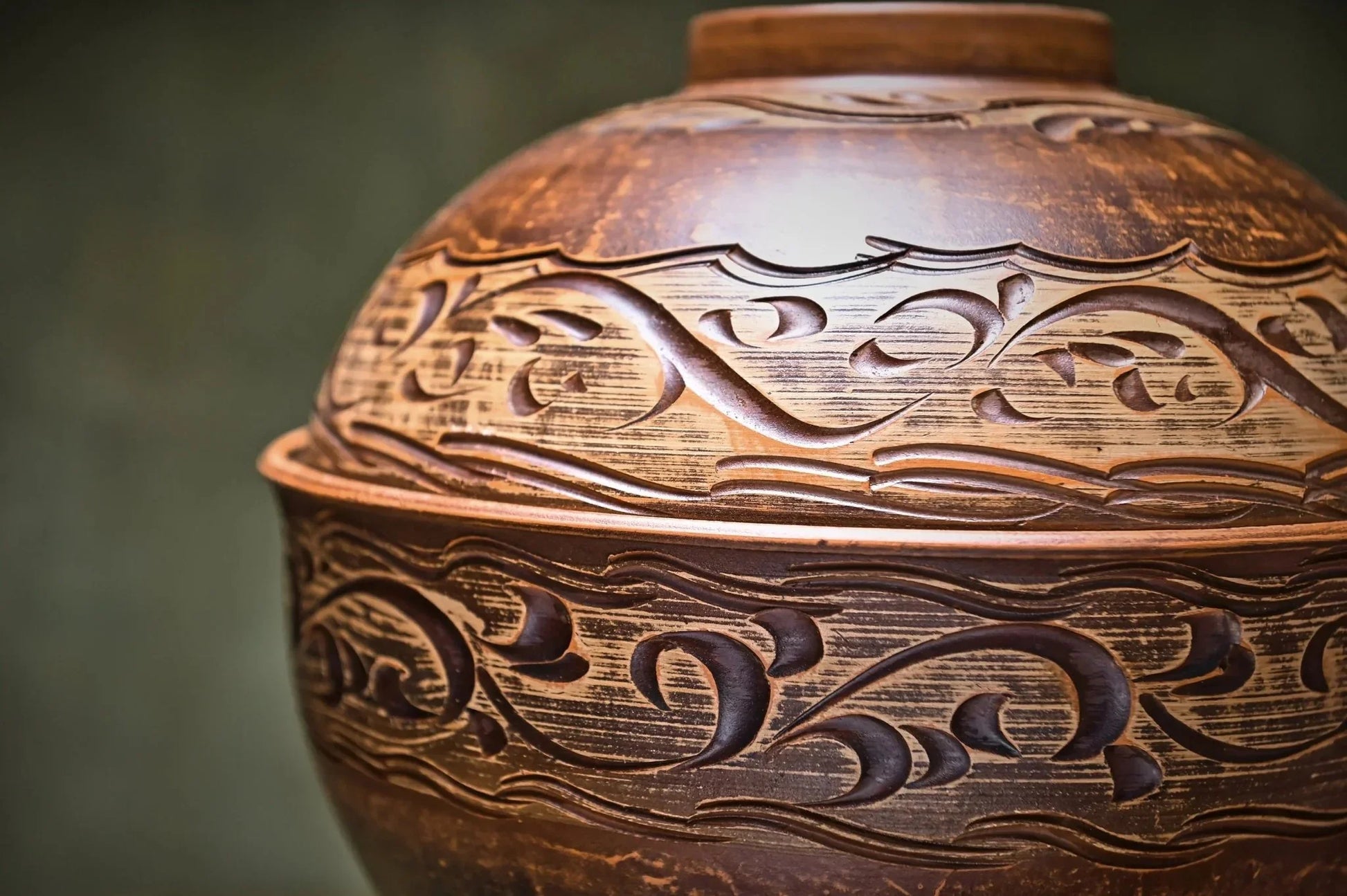 Handmade Ukrainian ceramic pot with lid, rustic carved clay kitchenware