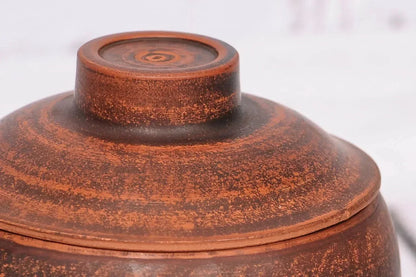 Handcrafted brown ceramic clay pot with lid, artisan cookware from clayproductsshop