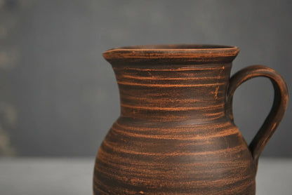 Handmade ceramic milk jug with handle, rustic brown clay pitcher from clayproductsshop