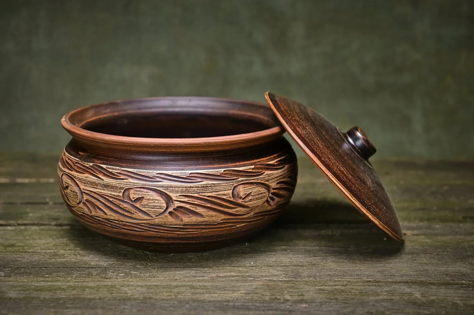 Handmade unglazed ceramic pot with lid, rustic clay bowl, artisan kitchen decor