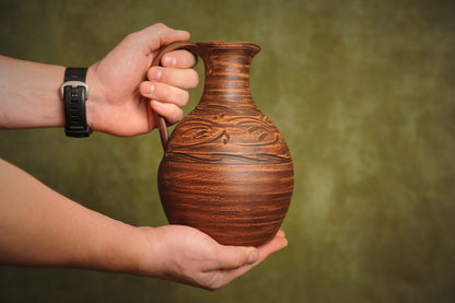 Handcrafted Ceramic Jug Clay Pitcher Handmade Jar for Wine, Water, Juice, Milk, Vodka 1800 ml | 60 fl.oz - clayproductsshop