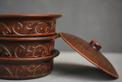 Handmade ceramic clay baking pots with lid, organic cookware from clayproductsshop
